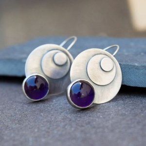 Silver Earrings with Purple Stone